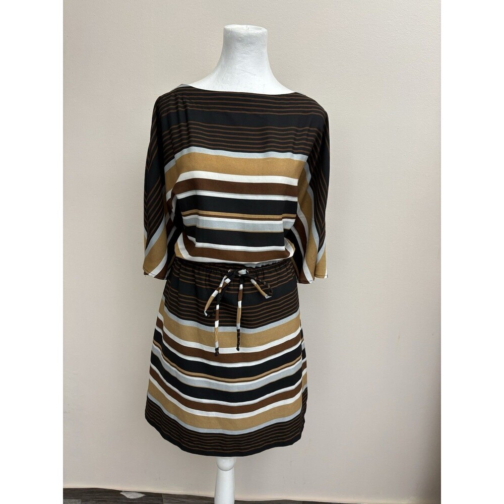 Emma & Michele Women Multi Stripe Tie Waist Boat Neck Dress Size 14 3/4 Sleeve
